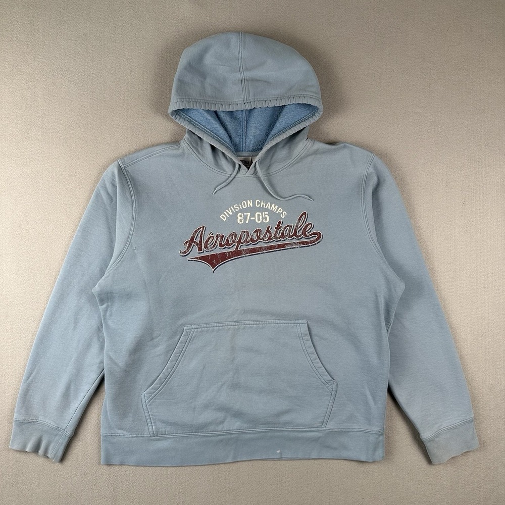 Vtg Y2K Aeropostale Hoodie Women's XL Light Blue Script Logo Division Champs